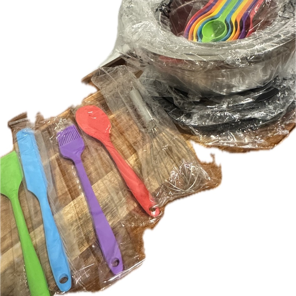 Colorful Kitchen Utensil Set with Mixing Bowls